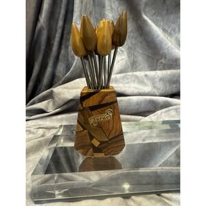 Vintage Israel Wood 4"‎ Appetizer/Hors D' Oeuvre Oilve Forks Set of Twelve (12)